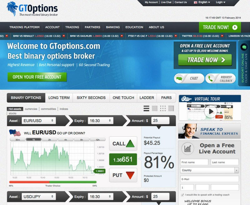 GTOptions Website Screenshot
