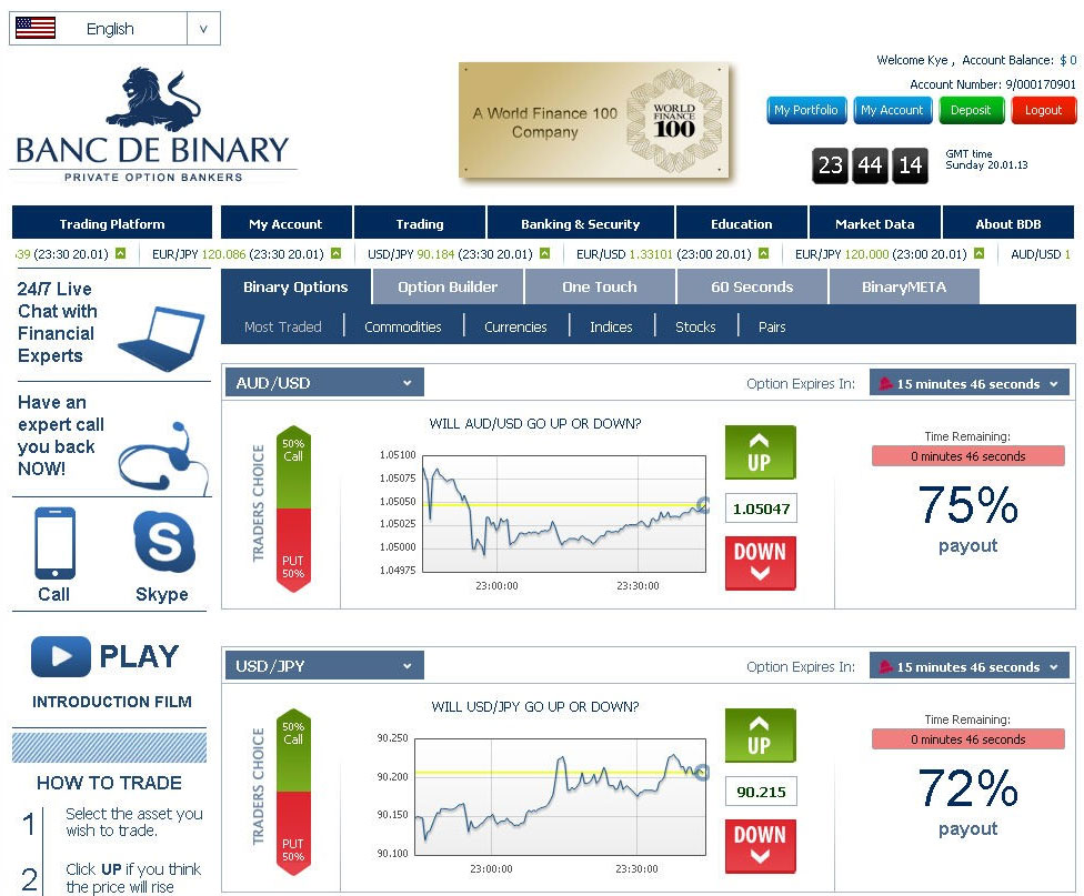 Banc De Binary Broker Website Screenshot