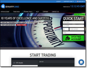 BinaryUno Broker Website Screenshot