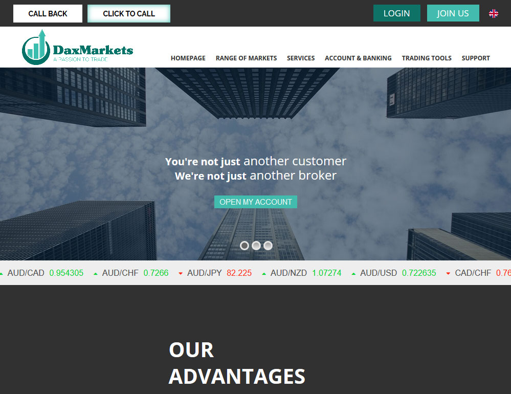 DaxMarkets Broker Website Screenshot