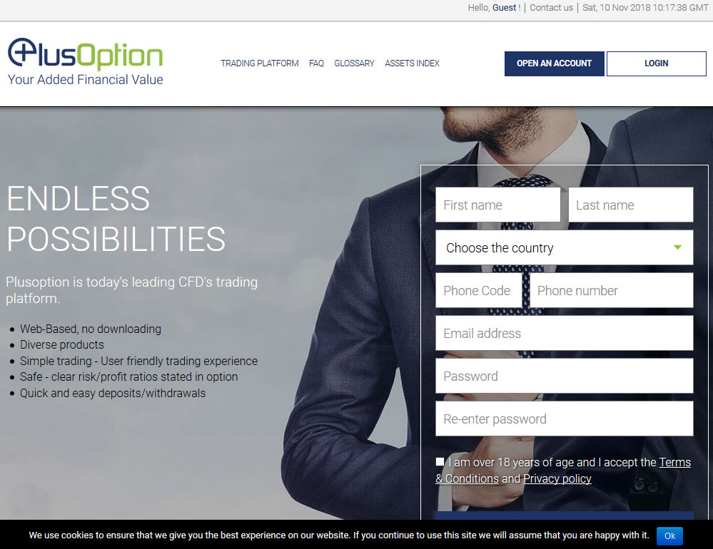 PlusOption Broker Website Screenshot