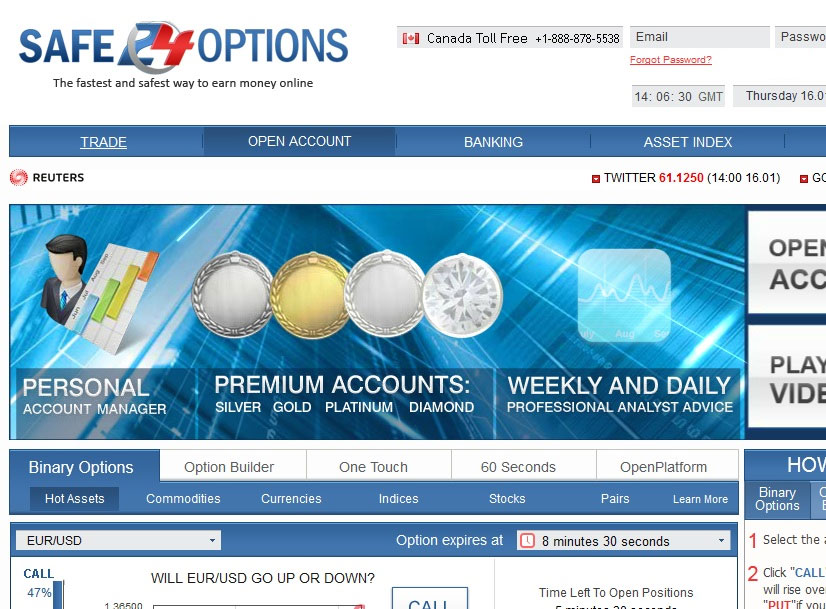 Safe24Options Broker Website Screenshot