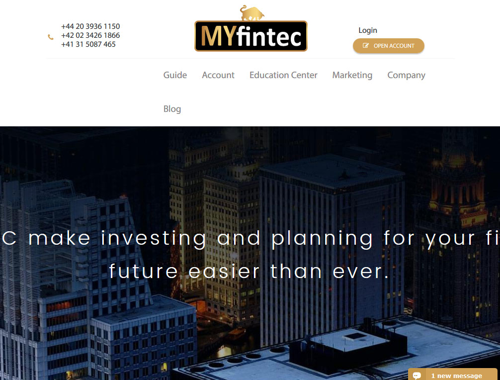 MYfintec Broker Website Screenshot