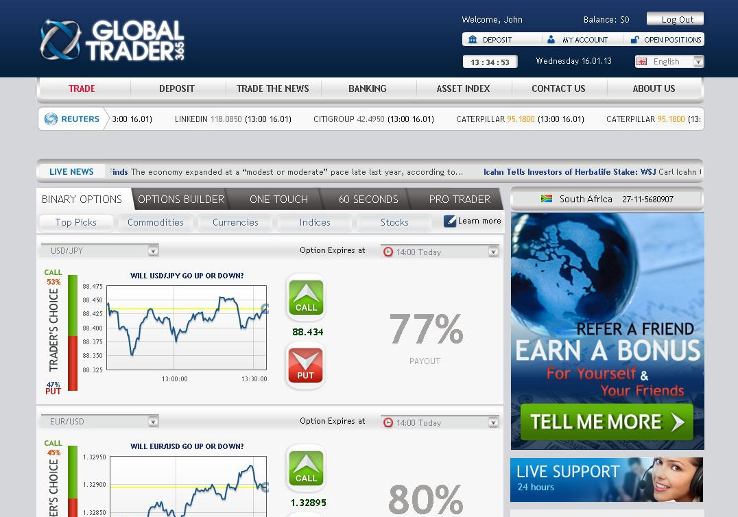 GlobalTrader365 Broker Website Screenshot