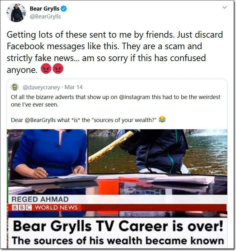 Bear Grylls Bitcoin Scam Tweet